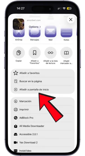 Añadir a pantalla de inicio