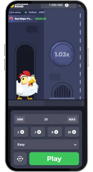 Il pollo attende alla partenza in modalità facile Chicken Road